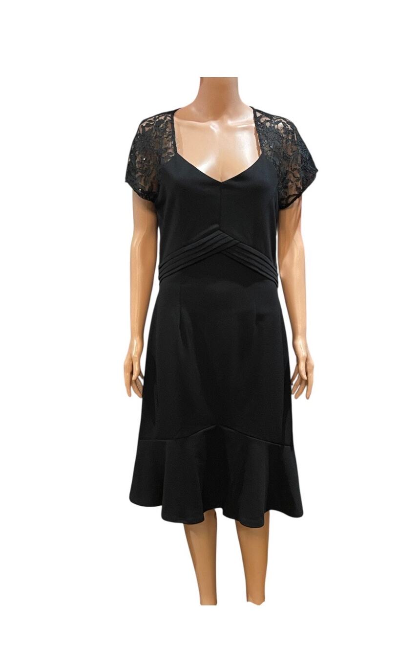New Velvet Fleur Black V-Neck Knee Length Dress Size 10